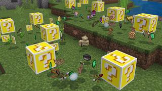 Screenshot of the Minecraft Bedrock Marketplace product Lucky Blocks World! created by Pickaxe Studios.
