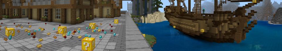 Panorama of the Minecraft Bedrock Marketplace product LUCKY BLOCKS! created by Pickaxe Studios.