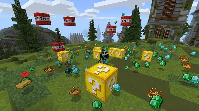 Screenshot of the Minecraft Bedrock Marketplace product LUCKY BLOCKS! created by Pickaxe Studios.
