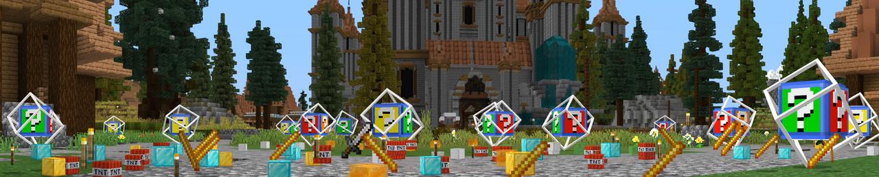 Panorama of the Minecraft Bedrock Marketplace product Magic Lucky Blocks created by Pickaxe Studios.