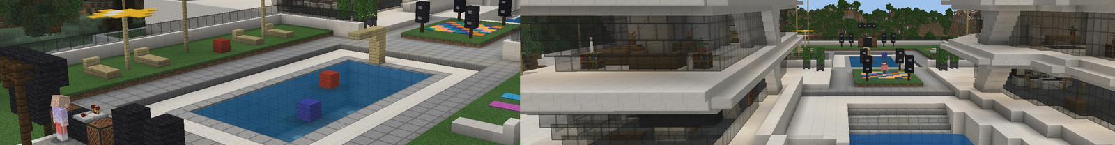 Panorama of the Minecraft Bedrock Marketplace product Millionaire Party Mansion created by Pickaxe Studios.