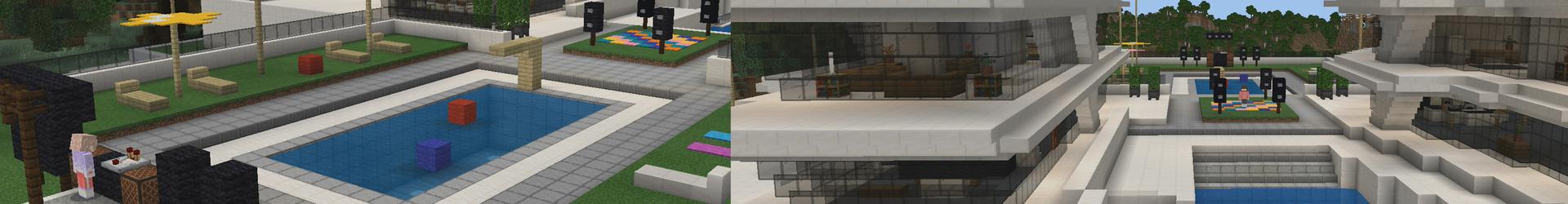 Panorama of the Minecraft Bedrock Marketplace product Millionaire Party Mansion created by Pickaxe Studios.