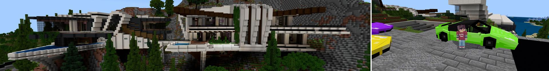 Panorama of the Minecraft Bedrock Marketplace product Modern Mansion created by Pickaxe Studios.