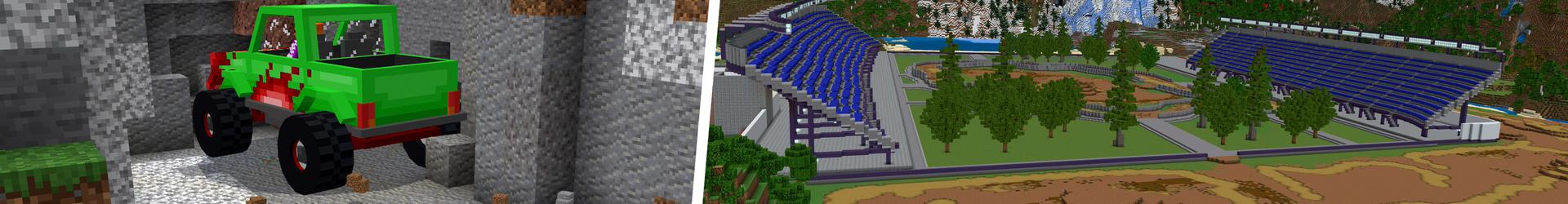 Panorama of the Minecraft Bedrock Marketplace product MONSTER TRUCKS! created by Pickaxe Studios.