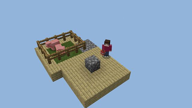 Screenshot of the Minecraft Bedrock Marketplace product ONE BLOCK SURVIVAL! created by Pickaxe Studios.