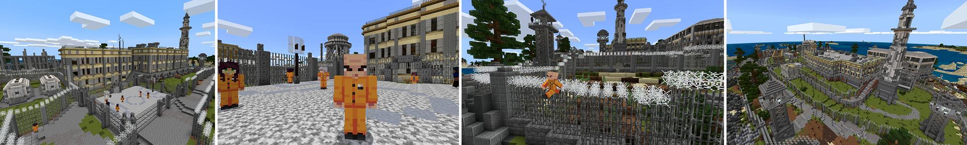 Panorama of the Minecraft Bedrock Marketplace product Prison World: Cops vs. Robbers created by Pickaxe Studios.
