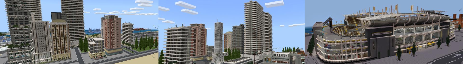 Panorama of the Minecraft Bedrock Marketplace product REALISTIC CITY created by Pickaxe Studios.