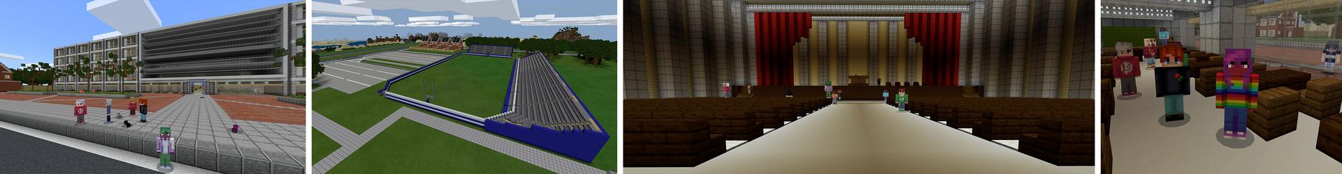 Panorama of the Minecraft Bedrock Marketplace product School World created by Pickaxe Studios.