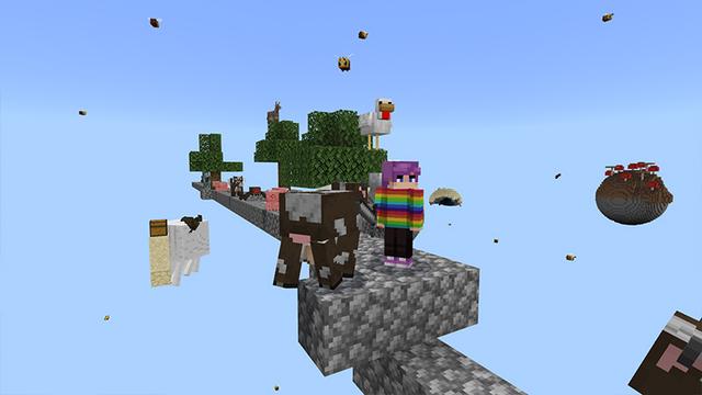 Screenshot of the Minecraft Bedrock Marketplace product Skyblock: MOB RAIN! created by Pickaxe Studios.