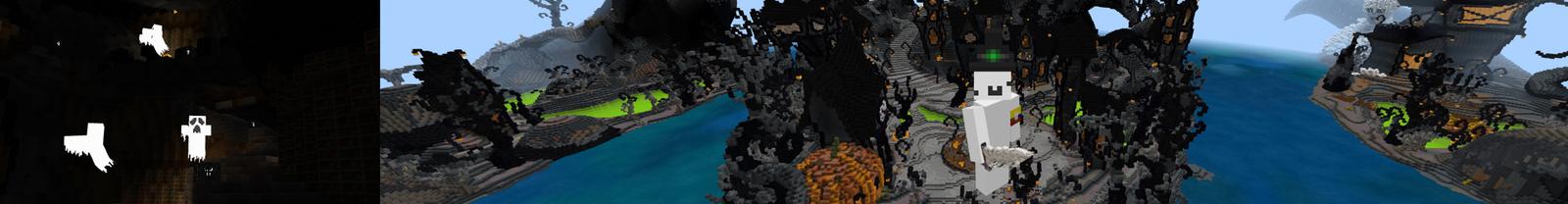 Panorama of the Minecraft Bedrock Marketplace product Spooky Village created by Pickaxe Studios.