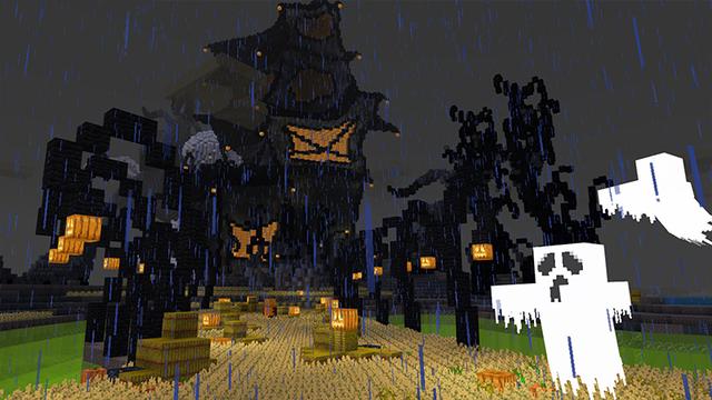 Screenshot of the Minecraft Bedrock Marketplace product Spooky Village created by Pickaxe Studios.