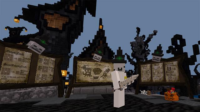 Screenshot of the Minecraft Bedrock Marketplace product Spooky Village created by Pickaxe Studios.