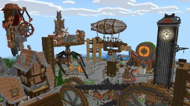Screenshot of the Minecraft Bedrock Marketplace product STEAMPUNK VILLAGE created by Pickaxe Studios.