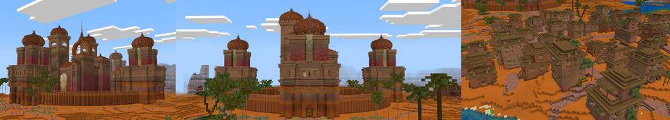 Panorama of the Minecraft Bedrock Marketplace product TEMPLE VILLAGE created by Pickaxe Studios.
