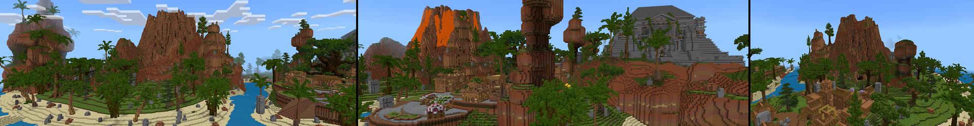 Panorama of the Minecraft Bedrock Marketplace product Village Volcano created by Pickaxe Studios.