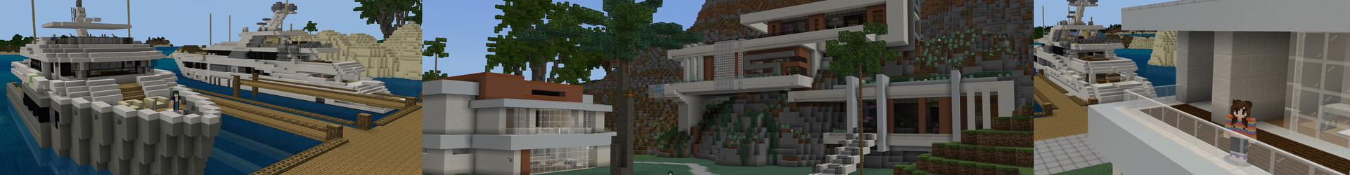 Panorama of the Minecraft Bedrock Marketplace product Yacht Mansion created by Pickaxe Studios.