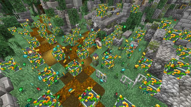Screenshot of the Minecraft Bedrock Marketplace product Ancient Lucky Blocks created by Piki Studios.