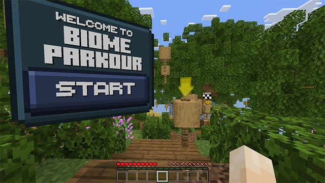 Screenshot of the Minecraft Bedrock Marketplace product Biome Parkour created by Piki Studios.