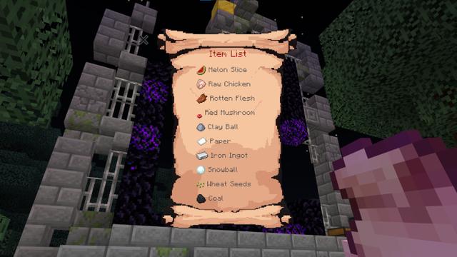 Screenshot of the Minecraft Bedrock Marketplace product Item Hunt created by Piki Studios.