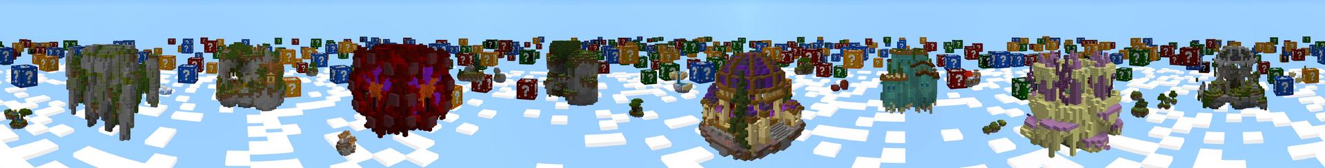 Panorama of the Minecraft Bedrock Marketplace product Mega Lucky Skyblocks created by Piki Studios.
