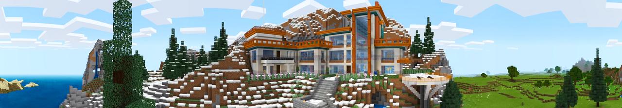 Panorama of the Minecraft Bedrock Marketplace product Mountain Mansion created by Piki Studios.