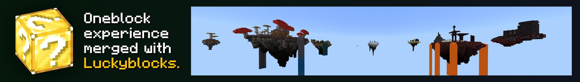 Panorama of the Minecraft Bedrock Marketplace product OneBlock LuckyBlock created by Piki Studios.