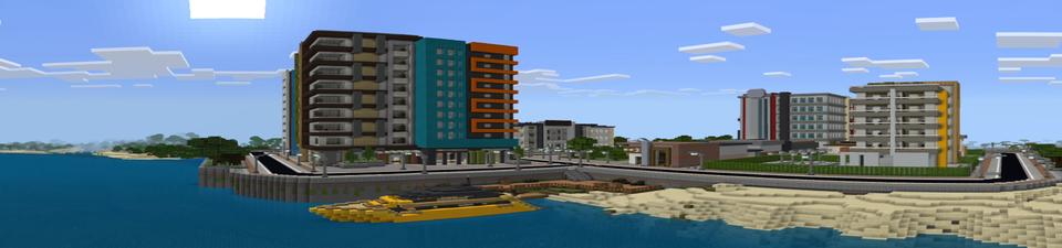 Panorama of the Minecraft Bedrock Marketplace product City Survival+ created by Pixel Smile Studios.
