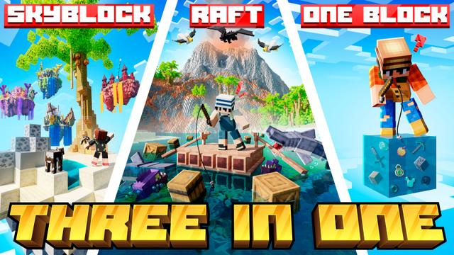 Thumbnail of the Minecraft Bedrock Marketplace product Three in One | SkyBlock, Raft, OneBlock created by Pixel Smile Studios.