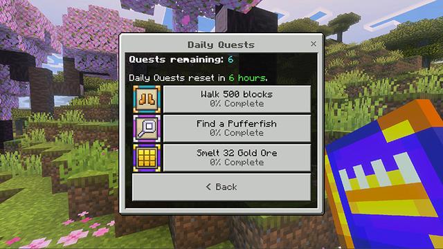Screenshot of the Minecraft Bedrock Marketplace product Quests and Challenges created by Pixel Squared.