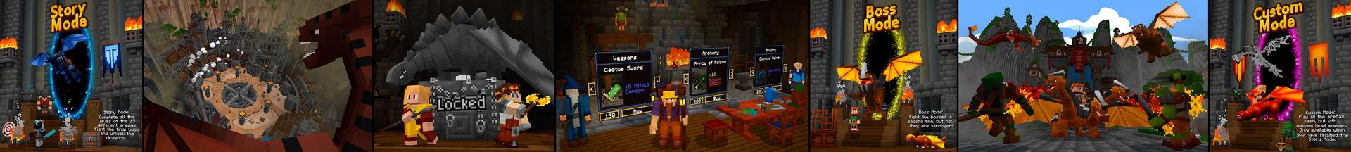 Panorama of the Minecraft Bedrock Marketplace product Advanced Dragons ARENA created by Pixelbiester.