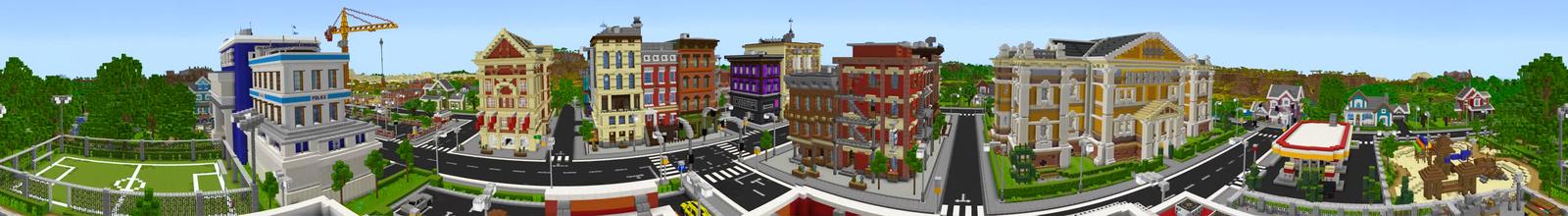 Panorama of the Minecraft Bedrock Marketplace product Cops and Robbers - Roleplay created by Pixelbiester.