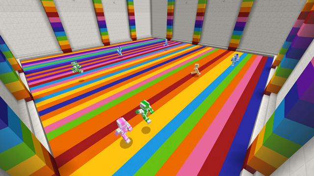 Screenshot of the Minecraft Bedrock Marketplace product Crazy Rainbow Games created by Pixelbiester.