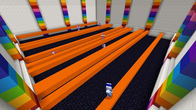 Screenshot of the Minecraft Bedrock Marketplace product Crazy Rainbow Games created by Pixelbiester.