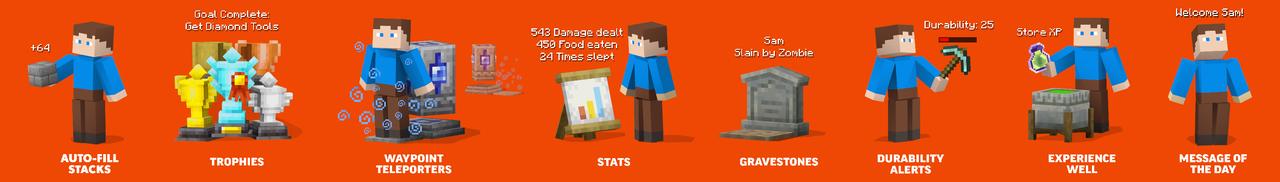Panorama of the Minecraft Bedrock Marketplace product UTILITY: Trophies, Stats, and More Add-On created by Pixelbiester.