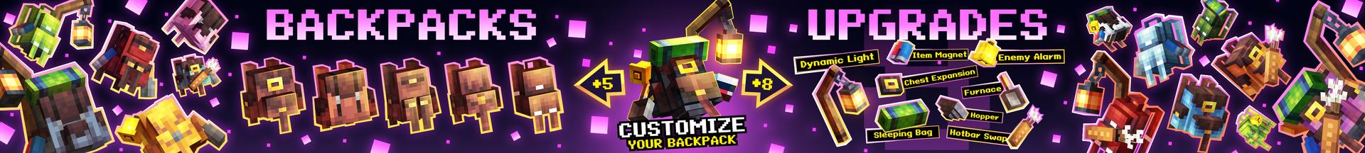 Panorama of the Minecraft Bedrock Marketplace product Better Backpacks Add-On created by PixelHeads.