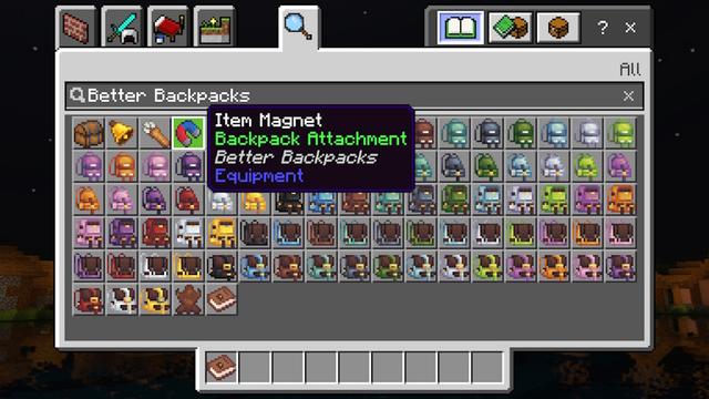 Screenshot of the Minecraft Bedrock Marketplace product Better Backpacks Add-On created by PixelHeads.