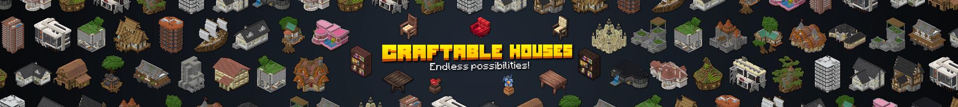 Panorama of the Minecraft Bedrock Marketplace product Craftable Houses Add-On created by Pixell Studio.