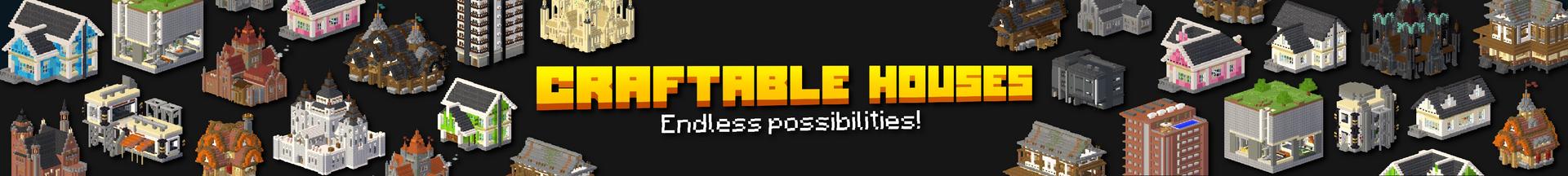 Panorama of the Minecraft Bedrock Marketplace product Craftable Houses Add-On created by Pixell Studio.