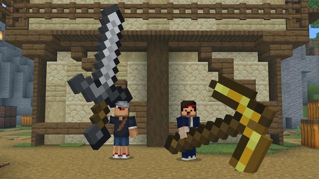 Screenshot of the Minecraft Bedrock Marketplace product Giant Weapons created by Pixell Studio.