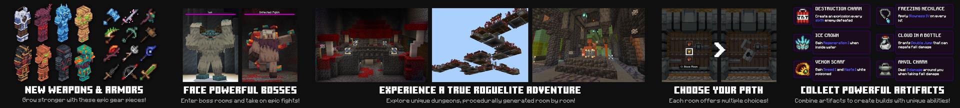 Panorama of the Minecraft Bedrock Marketplace product Infinity Dungeons Add-On created by Pixell Studio.