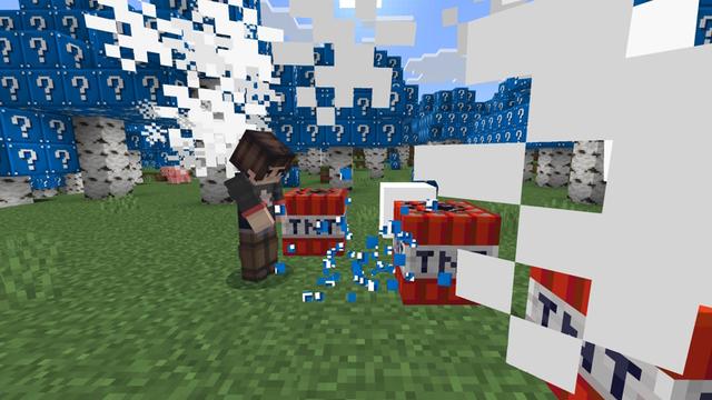Screenshot of the Minecraft Bedrock Marketplace product Lucky Block World created by Pixell Studio.