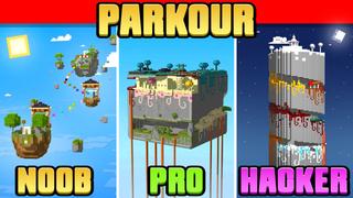 Thumbnail of the Minecraft Bedrock Marketplace product Parkour: Noob vs Pro vs Hacker created by Pixell Studio.