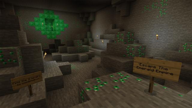 Screenshot of the Minecraft Bedrock Marketplace product Escape the Emerald Empire created by PixelOneUp.