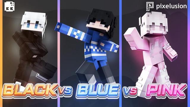 Thumbnail of the Minecraft Bedrock Marketplace product Black vs Blue vs Pink created by Pixelusion.