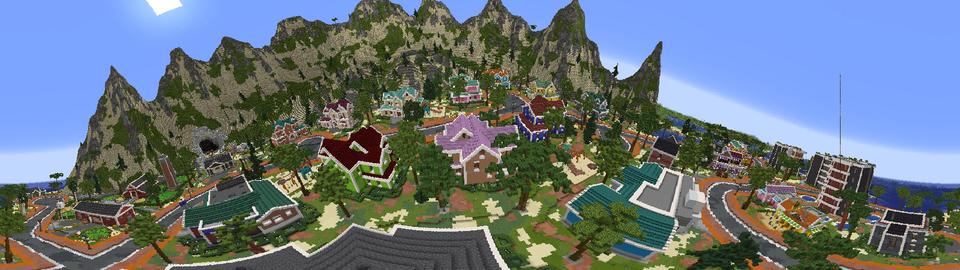 Panorama of the Minecraft Bedrock Marketplace product Family Paradise Town Vacation created by Pixelusion.