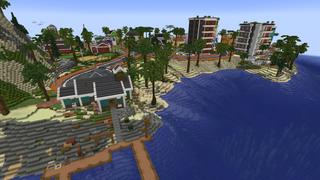 Screenshot of the Minecraft Bedrock Marketplace product Family Paradise Town Vacation created by Pixelusion.