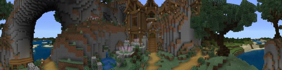 Panorama of the Minecraft Bedrock Marketplace product Fantastic Mountainside Base created by Pixelusion.