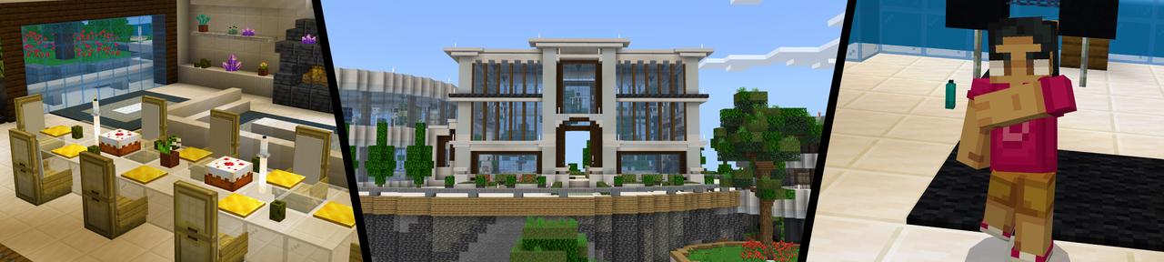 Panorama of the Minecraft Bedrock Marketplace product Hacker Mansion created by Pixelusion.