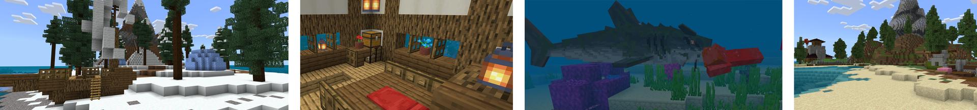Panorama of the Minecraft Bedrock Marketplace product Houseboat Survival Wild Ocean created by Pixelusion.