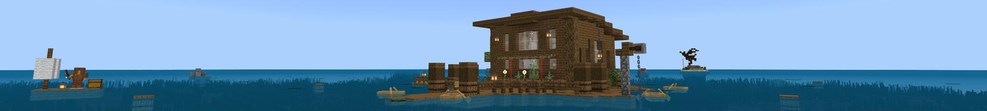 Panorama of the Minecraft Bedrock Marketplace product Houseboat Survival created by Pixelusion.